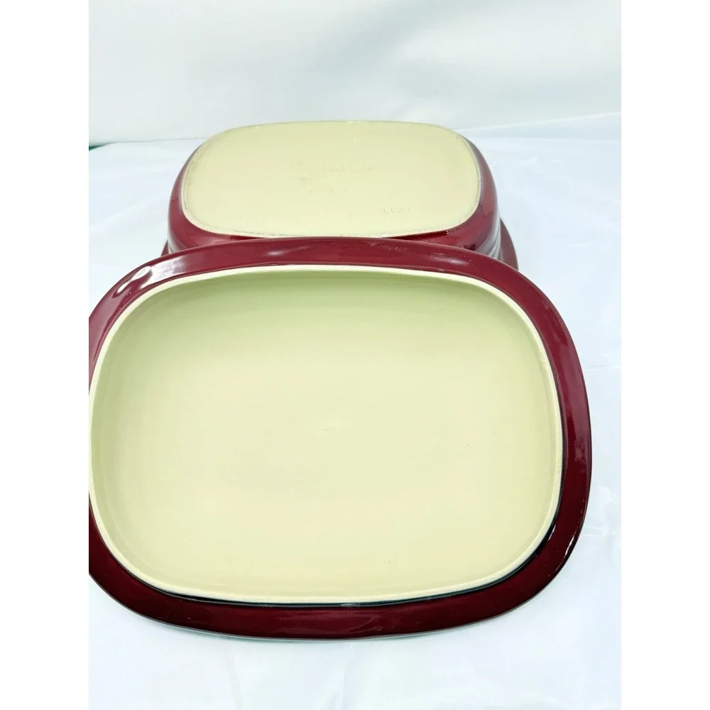 Pampered Chef Cranberry Red Deep Covered Baker 3.1 Qt Stoneware 1123 With Lid